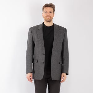 80&#39;s Vintage Men&#39;s Gray Blazer, Size XL/XXL Wool Jacket, Retro Sport Coat, Old Money Style, Mens Clothing, Heritage Wear, Professor Jacket