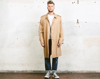 Beige Mens Overcoat, Size Large L, Vintage Trench Coat, 80s Coat Men, Classic Raincoat, Spring Clothing, Pea Coat Men, BetaMenswear