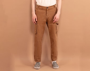 90s Vintage Brown Cotton Cargo Pants, Men's Size L