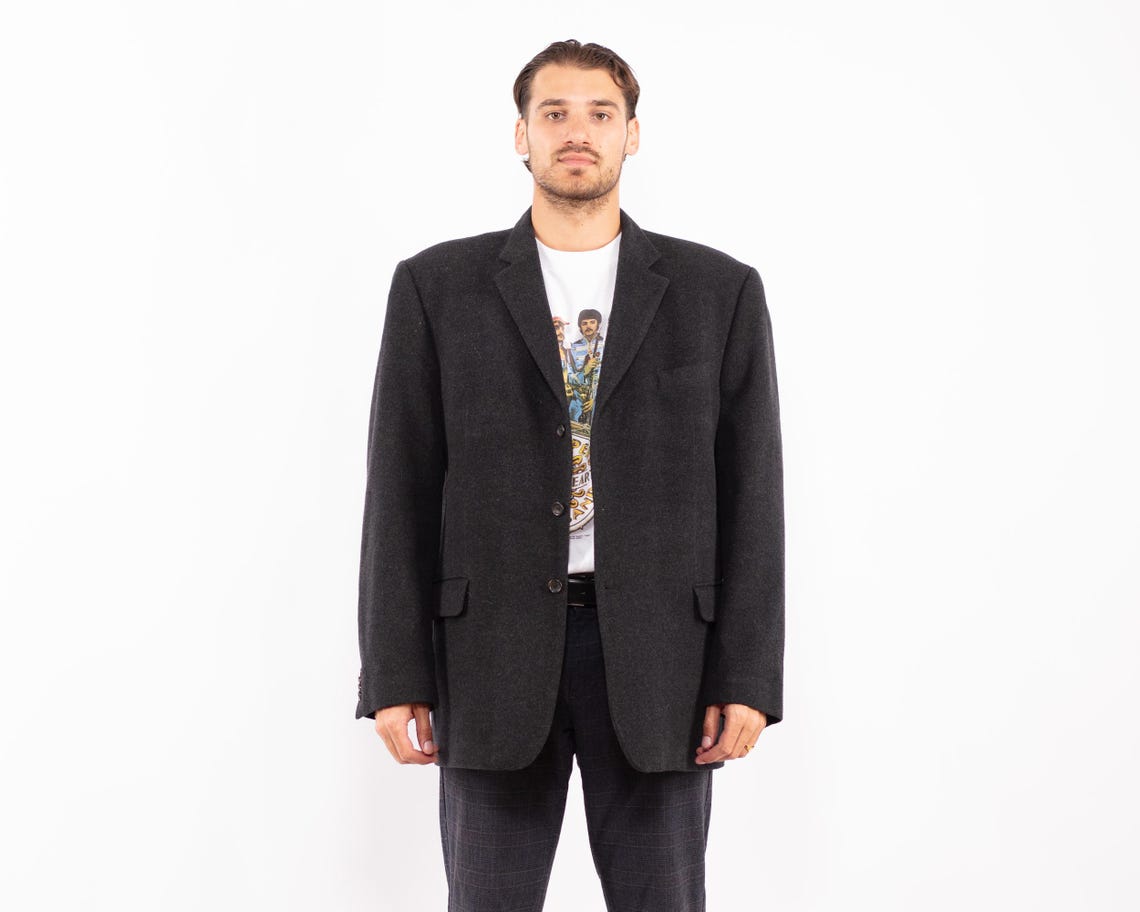 Vintage Gray Wool Blend Blazer, Size XL Retro Sport Coat, foto 1 de 5