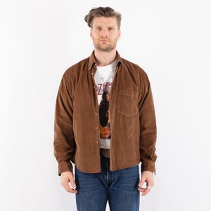 90s Men&#39;s Brown Corduroy Shirt, Men Size L Button Up Shirt, Grunge Wear, 90s Streetwear, Trucker Corduroy Shirt, Urban Streetwear, Americana