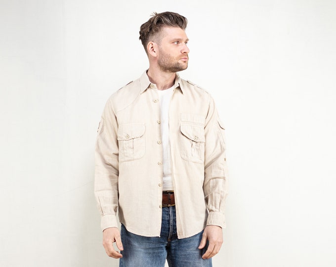 Mason's Linen blend Shirt men vintage 90s summer shirt button down shirt summer clothing vintage clothing size large l