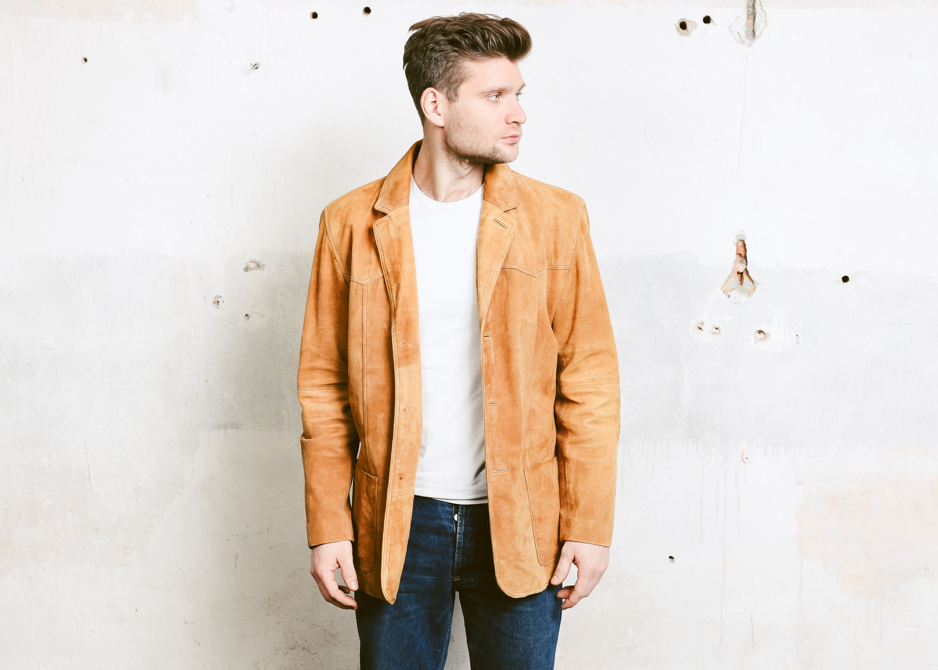 Men Suede Blazer . Vintage Leather Blazer 90s Jacket Mens Brown ...