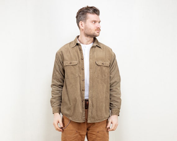 Padded Corduroy Shirt Beige Shacket 