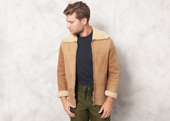 Sheepskin Bomber Jacket Flight Vintage 1970s Men's