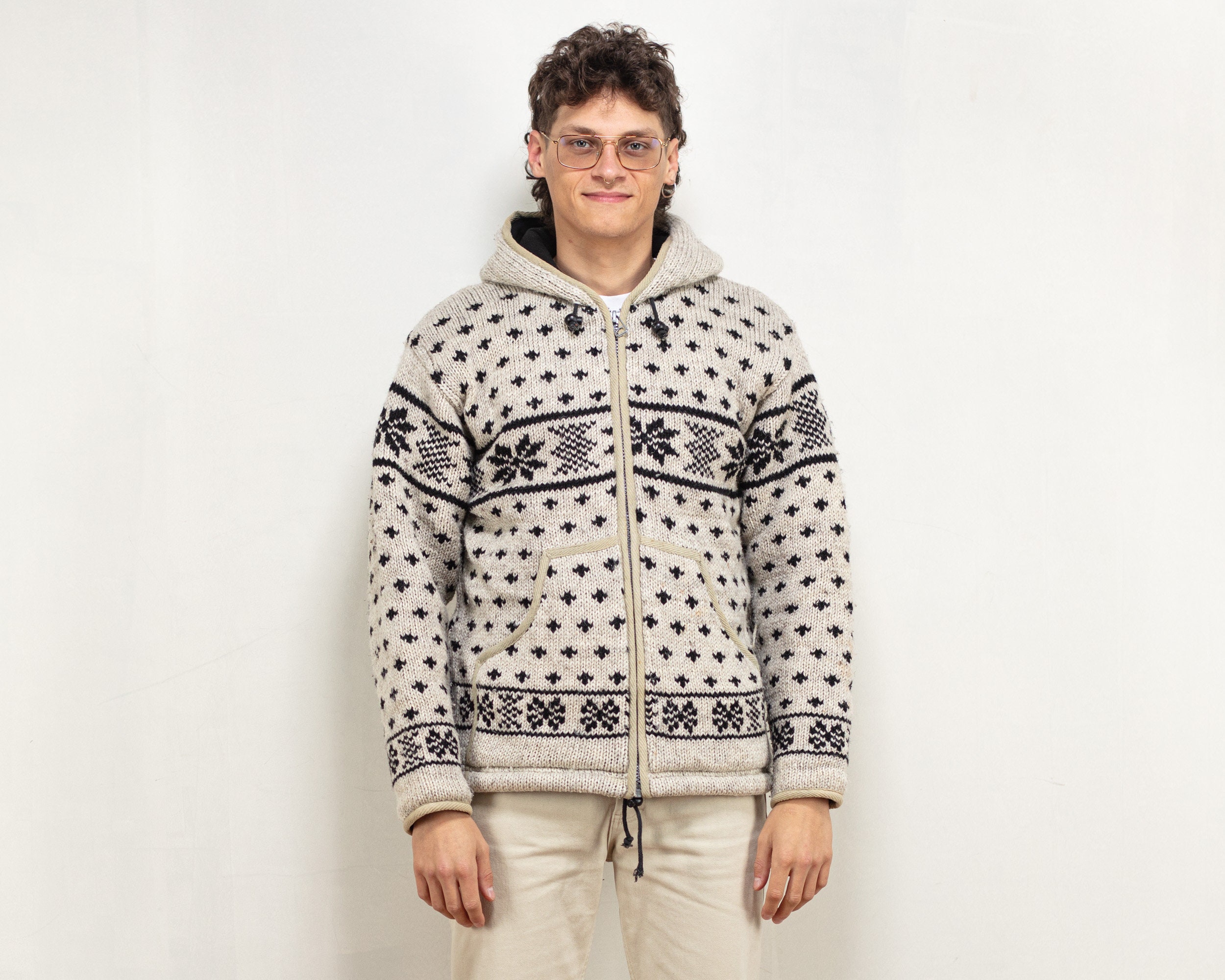 Men Wool Jacket 90's Grey Aztec Pattern Wool Blend Short - Etsy