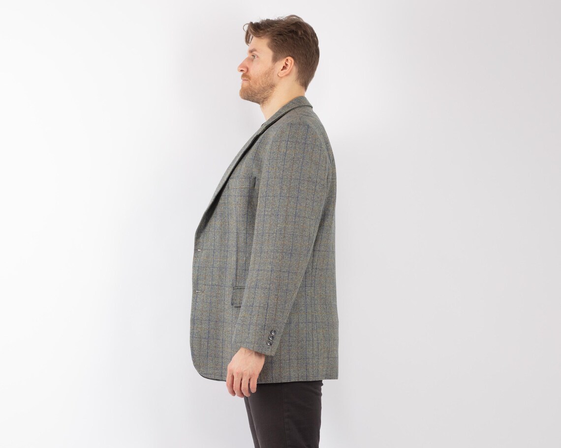 1970s Men's Blue Wool Blazer, Vintage Wool Jacket Men Size XL, foto 3 di 5