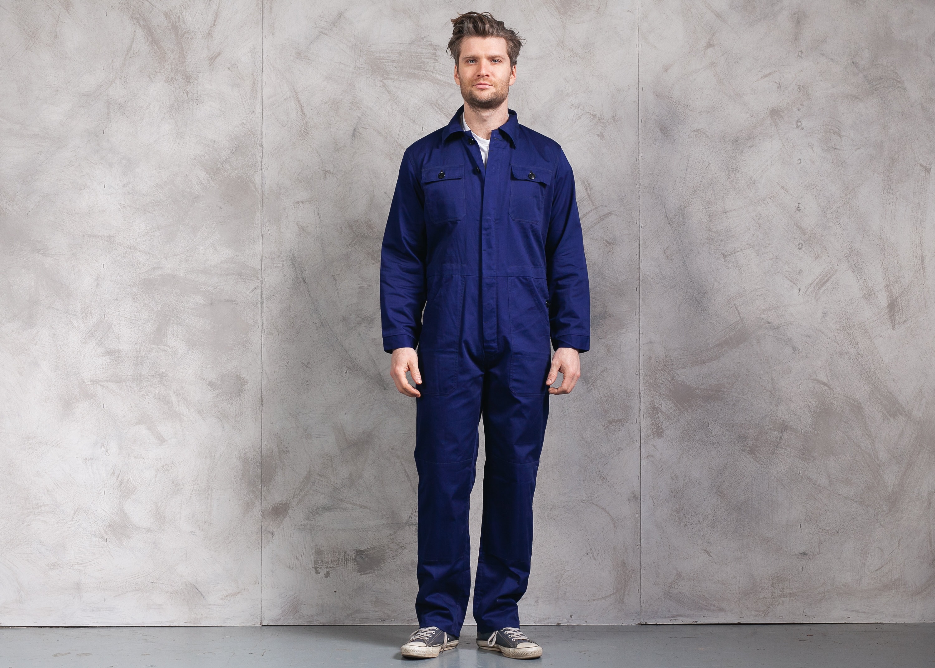 Vintage 90s Work Coveralls . Men's Overalls Navy Blue Chore Overalls