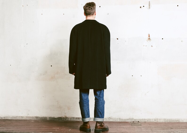 size Extra Large XL 50s Men Wool Overcoat 1950s Black Topcoat Greatcoat Jacket Men Overcoat Winter Coat Vintage Men Cocoon Coat