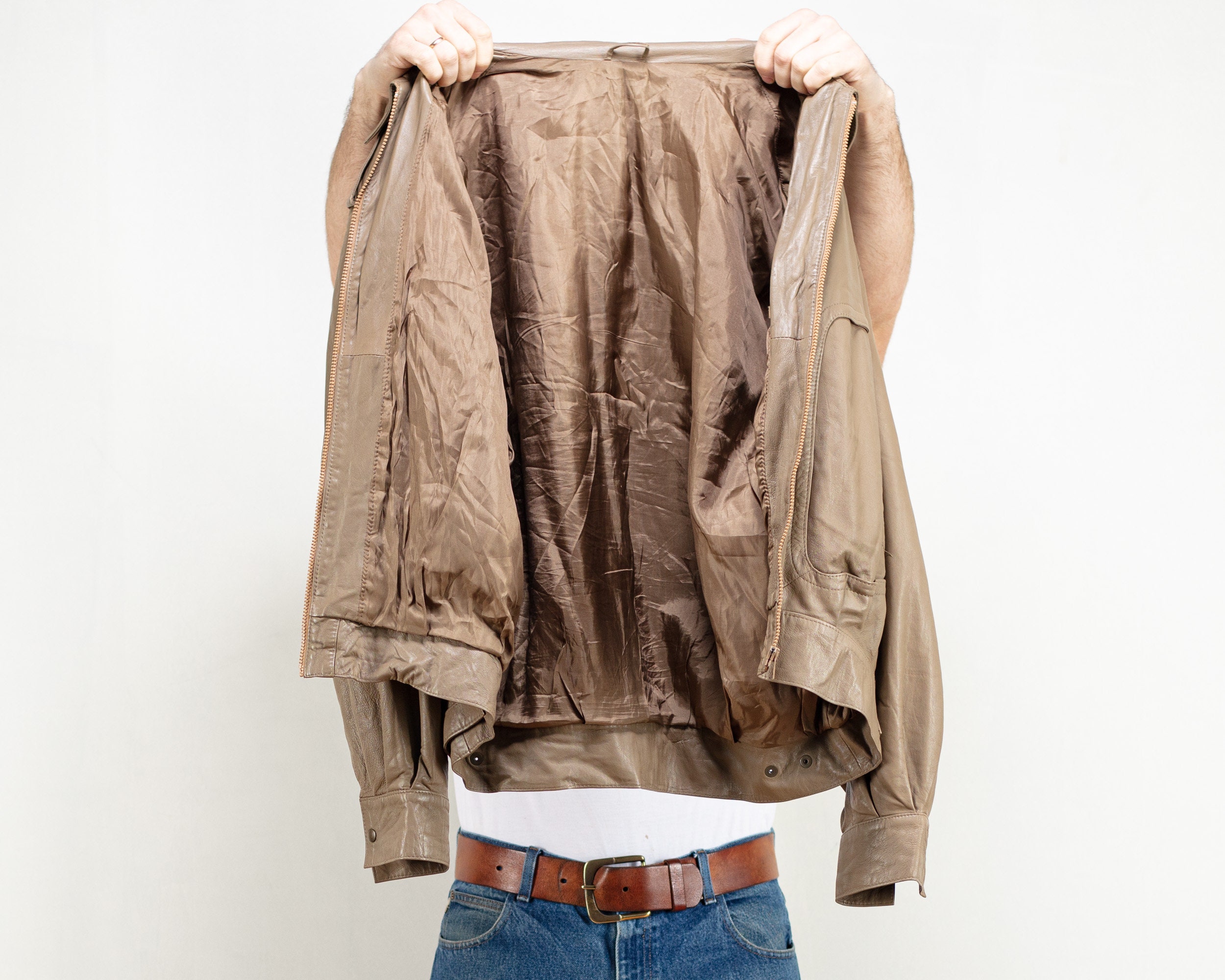 80s Leather Jacket, Size Large L, Vintage Overcoat Men, Spring Clothing