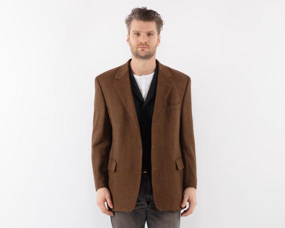 1990s Vintage Brown Wool Blazer, Retro Sport Coat, Men's Size M