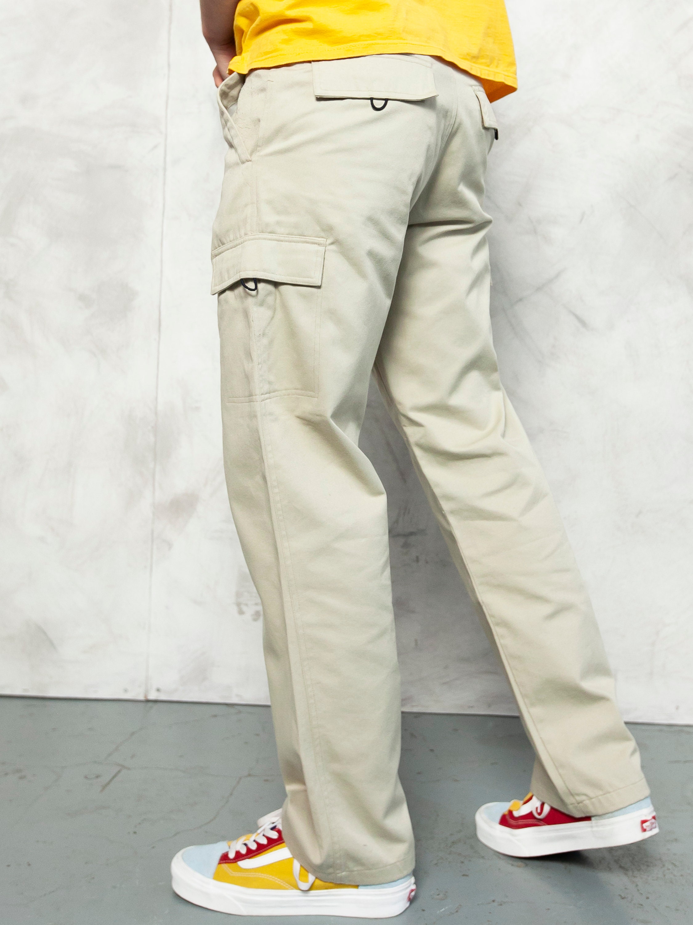 Beige Cargo Pants vintage 90s utility men trousers relaxed fit Etsy