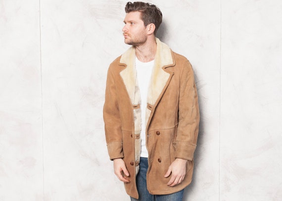 Shearling Coat 1970s Men Vintage Sheepskin Coat Lo