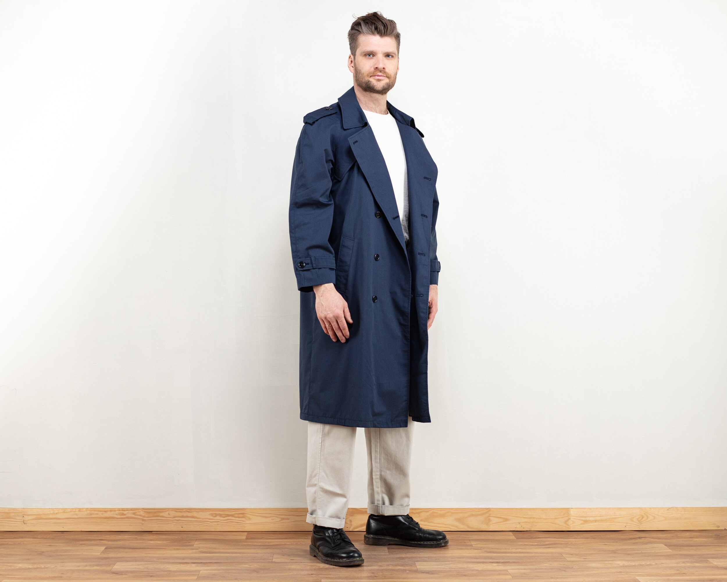 dark blue duster coat