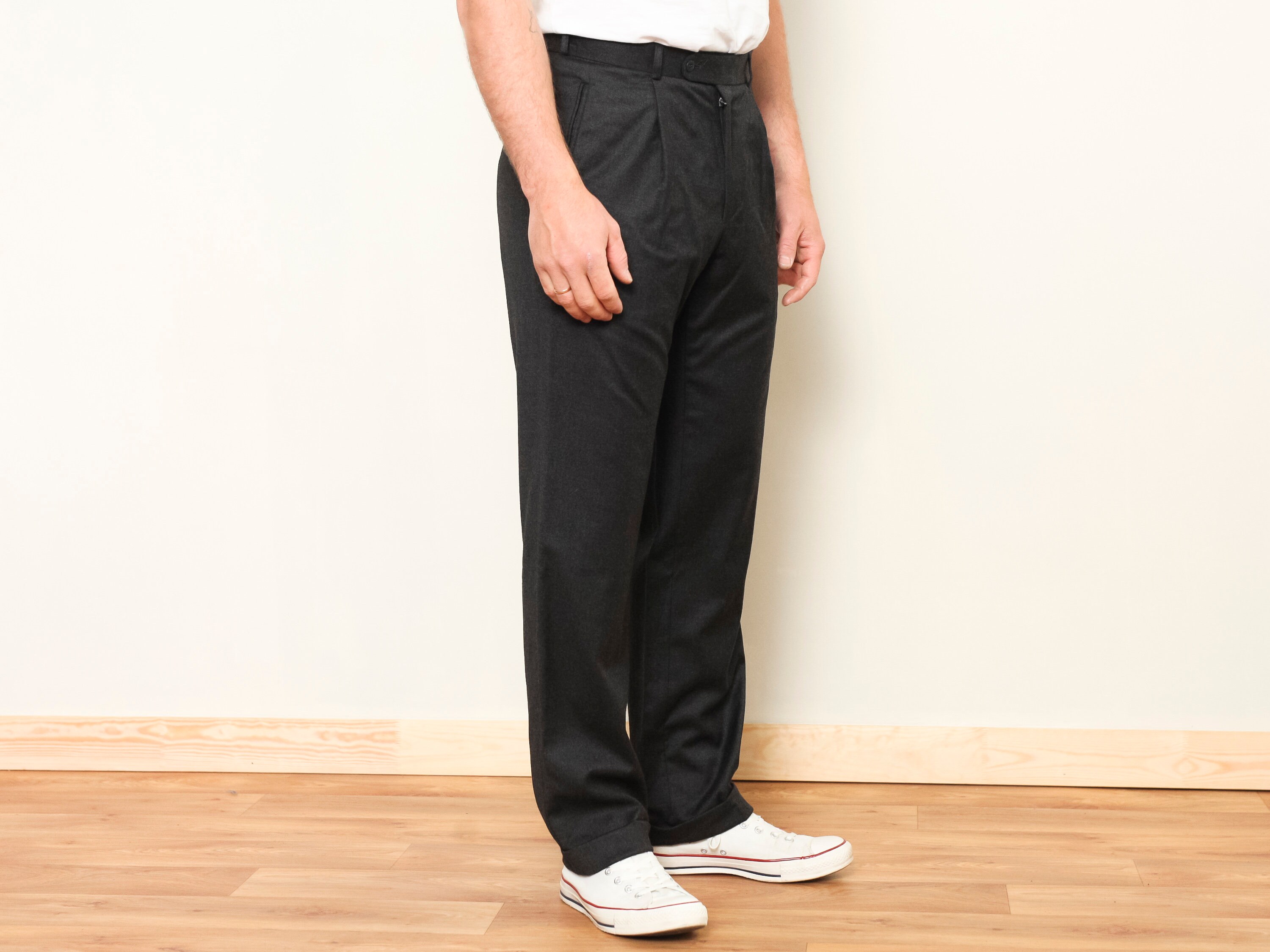 Casual Wool Pants men vintage 80s suit pants grey trousers men casual