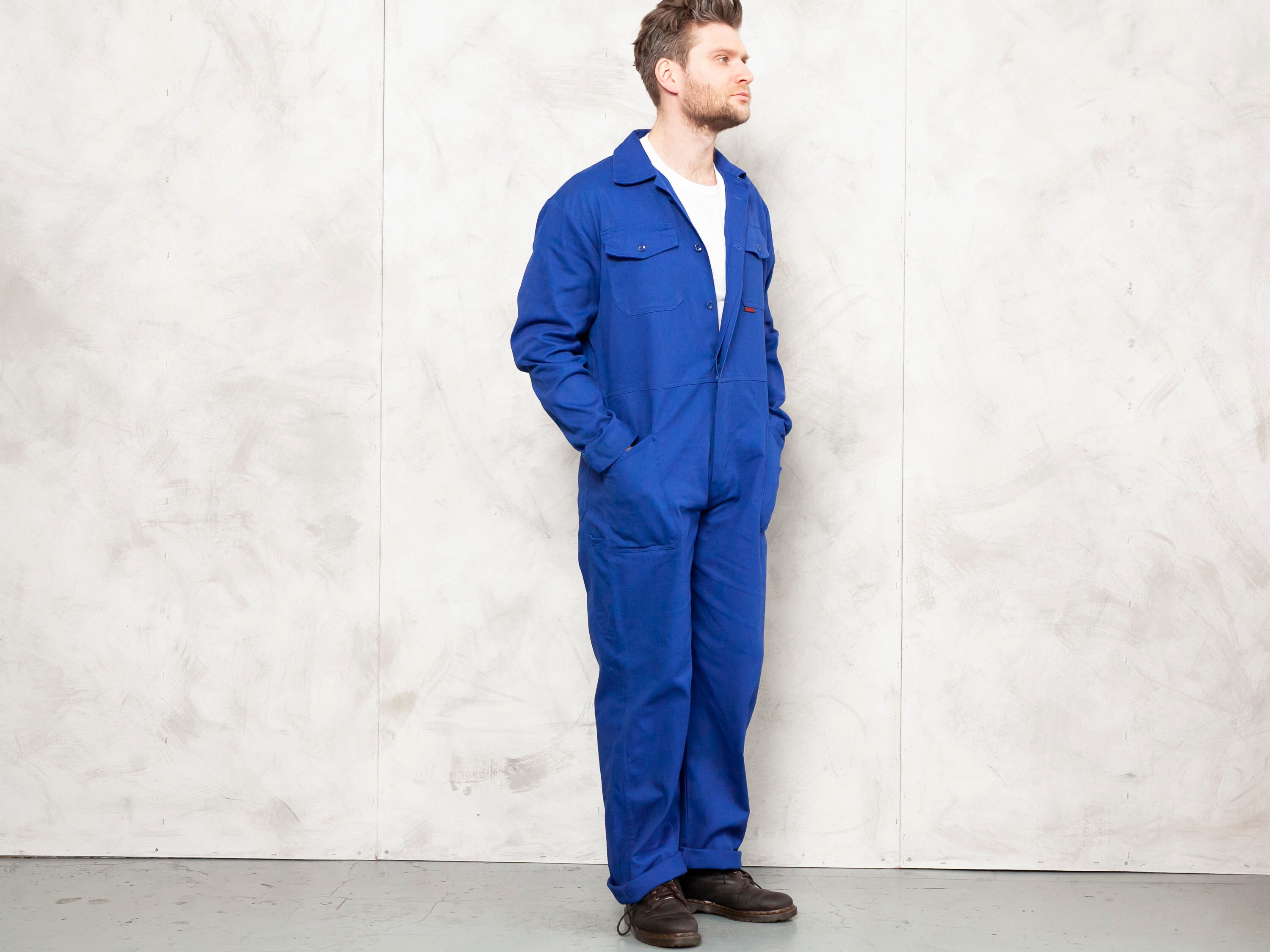 Men Jumpsuit vintage 1990s full overalls men clothing garage workwear