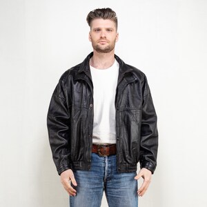 Vintage Men 90's Leather Jacket Black Oversizded Jacket Motorcycle
