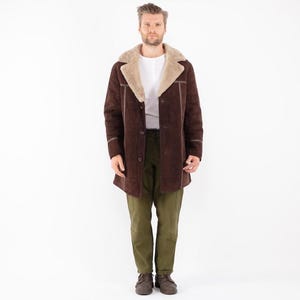 Sheepskin Men&#39;s Coat 70&#39;s, Size L Vintage Western Shearling Coat, Retro Suede Coat, Western Boho Apparel, Brown Overcoat, 70s Men Outerwear