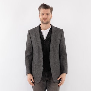 80&#39;s Men&#39;s Gray Wool Blazer, Size M Vintage Wool Jacket, Retro Sport Coat, Wool Jacket, Mens Clothing, Heritage, Preppy Academia Fashion