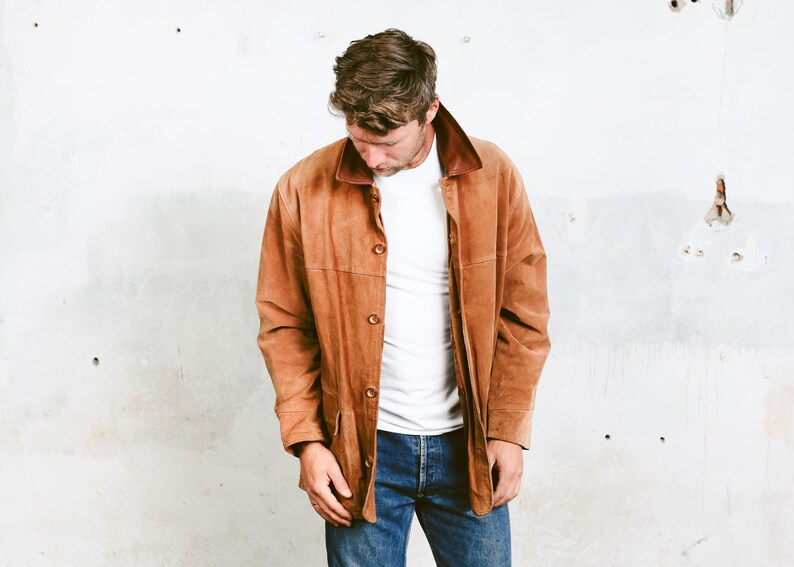 90s Leather Suede Jacket Men/'s Western Coat 1990s Outerwear 90s Spring Jacket size Large Vintage Men Suede Coat