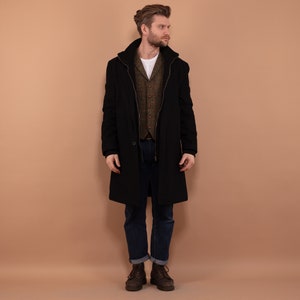 00s Men Wool Blend Coat, Wool Coat In Black Size XL, Classic Wool Coat, Spring Wool Coat, Peaky Blinders Coat, Minimalist Vintage Outerwear