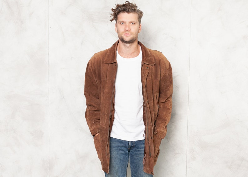 Homme Suede Parka Coat vintage Veste oversize Manteau Brun ...