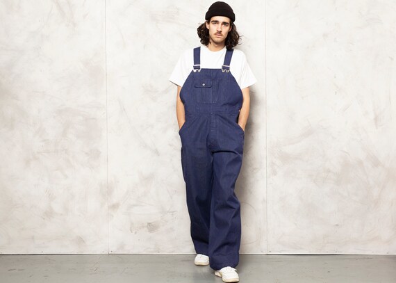 Denim Blue Dungarees Vintage 90s Work Jumpsuit Men