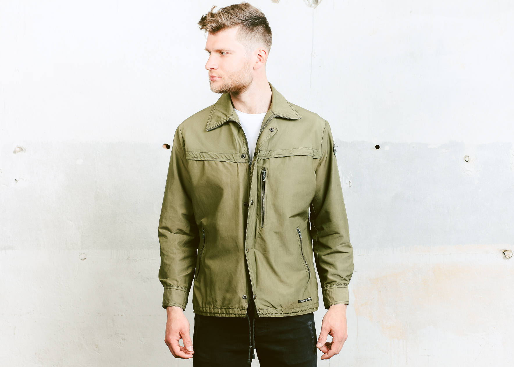 Vintage Khaki PARKA Jacket . Mens Military Style Coat Green Rain Jacket 70s Festival Outerwear