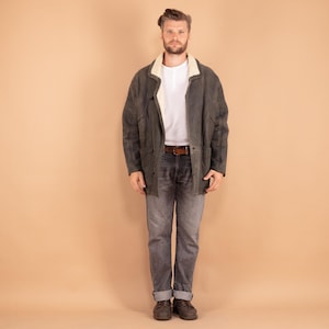 70&#39;s Gray Sheepskin Shearling Coat, Shearling Overcoat L, Western Outerwear, Vintage Western Coat, Shearling Coat, Old Fashioned Outerwear