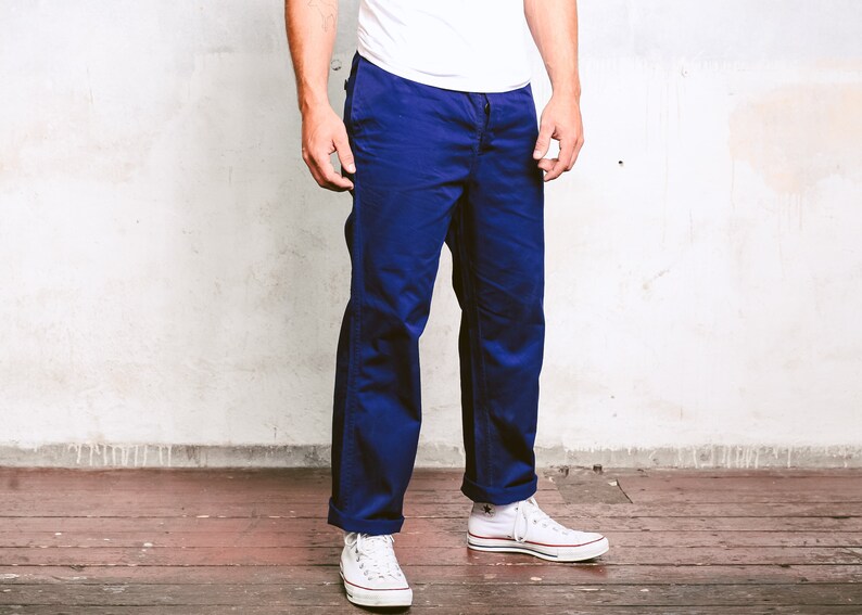 size 50 Large Navy Blue Men Ankle Pants Cotton Trousers Chore Pants Cargo Pants Factory Heavy Duty Workwear Vintage Utility Pants