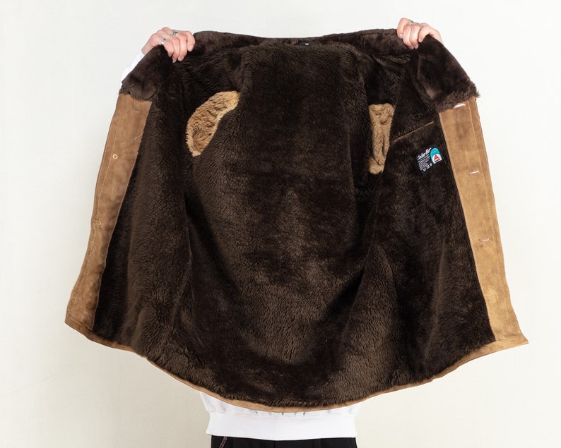 Men's Sheepskin Coat, Size Large L, Cowboy Outerwear, Sherpa Jacket for Men, Western Style Coat, Men Suede Coat, 70's Vintage Coat, Winter image 4