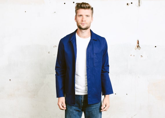 Vintage Blue Work Jacket . 80s Chore Jacket Men W