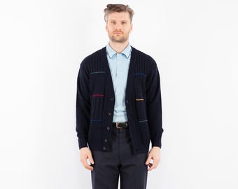 90s Blue Wool Cardigan, Vintage Knitwear, Men's Size L