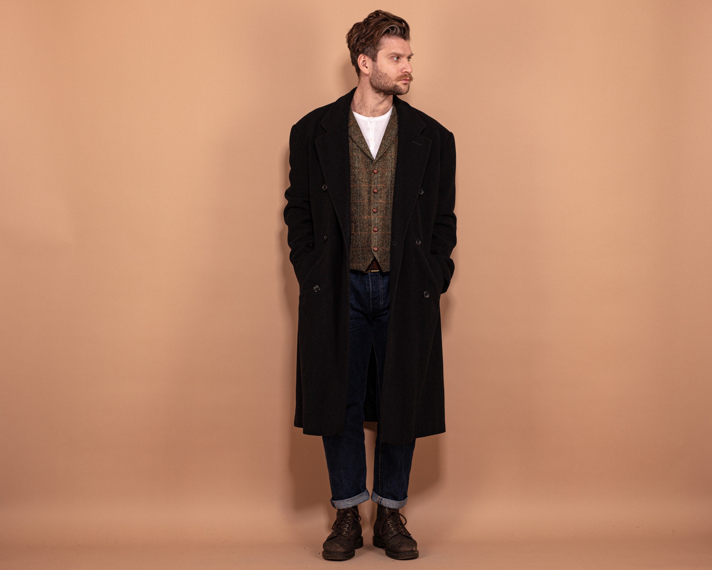 Mens belted cheap wool coat