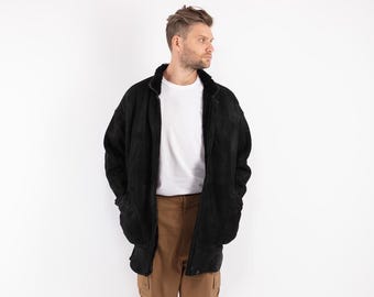 Svart fårskinnskappa från 80-talet, läderkappa, herrstorlek XL
