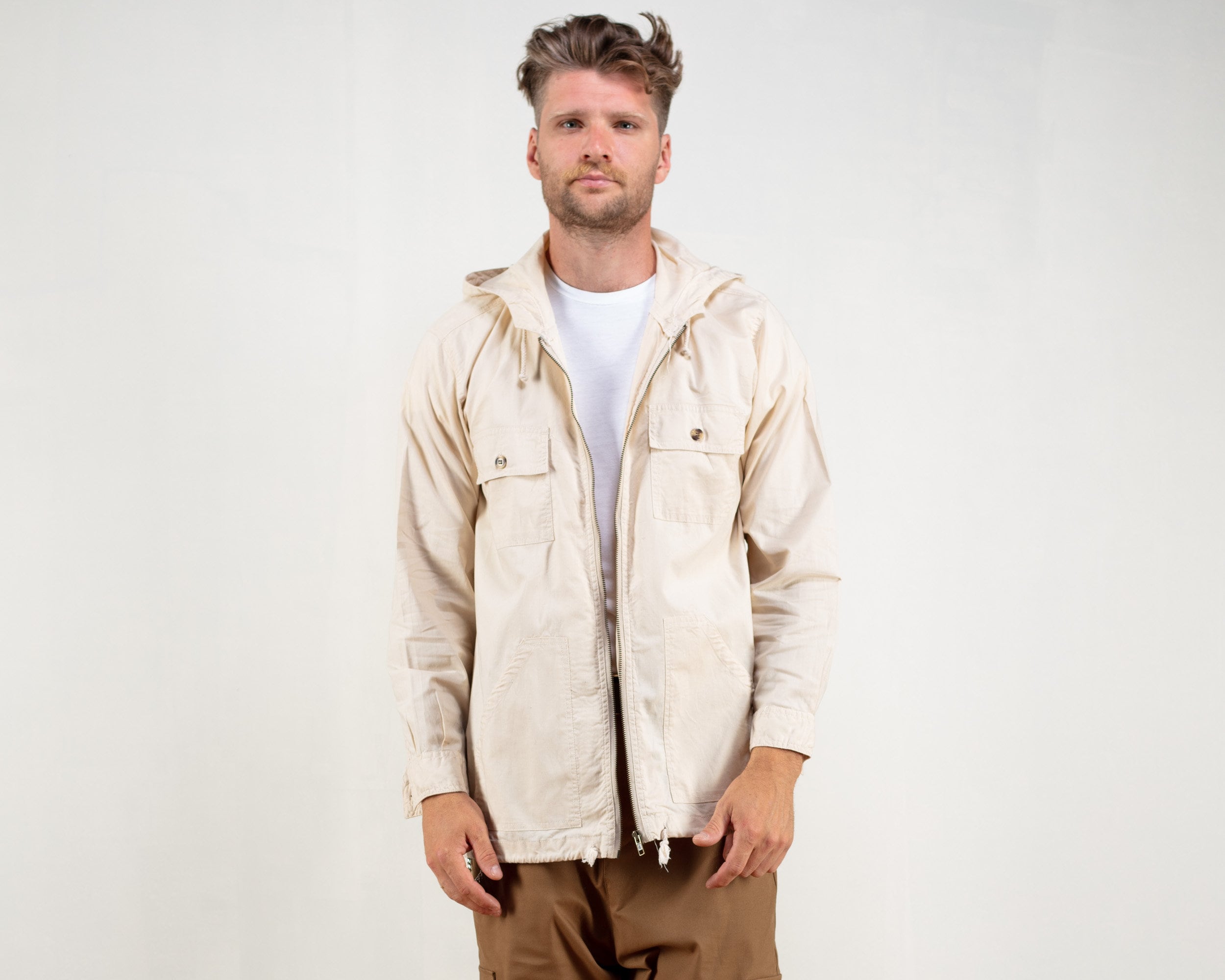 Beige Cotton Jacket casual windbreaker spring jacket lightweight zip up
