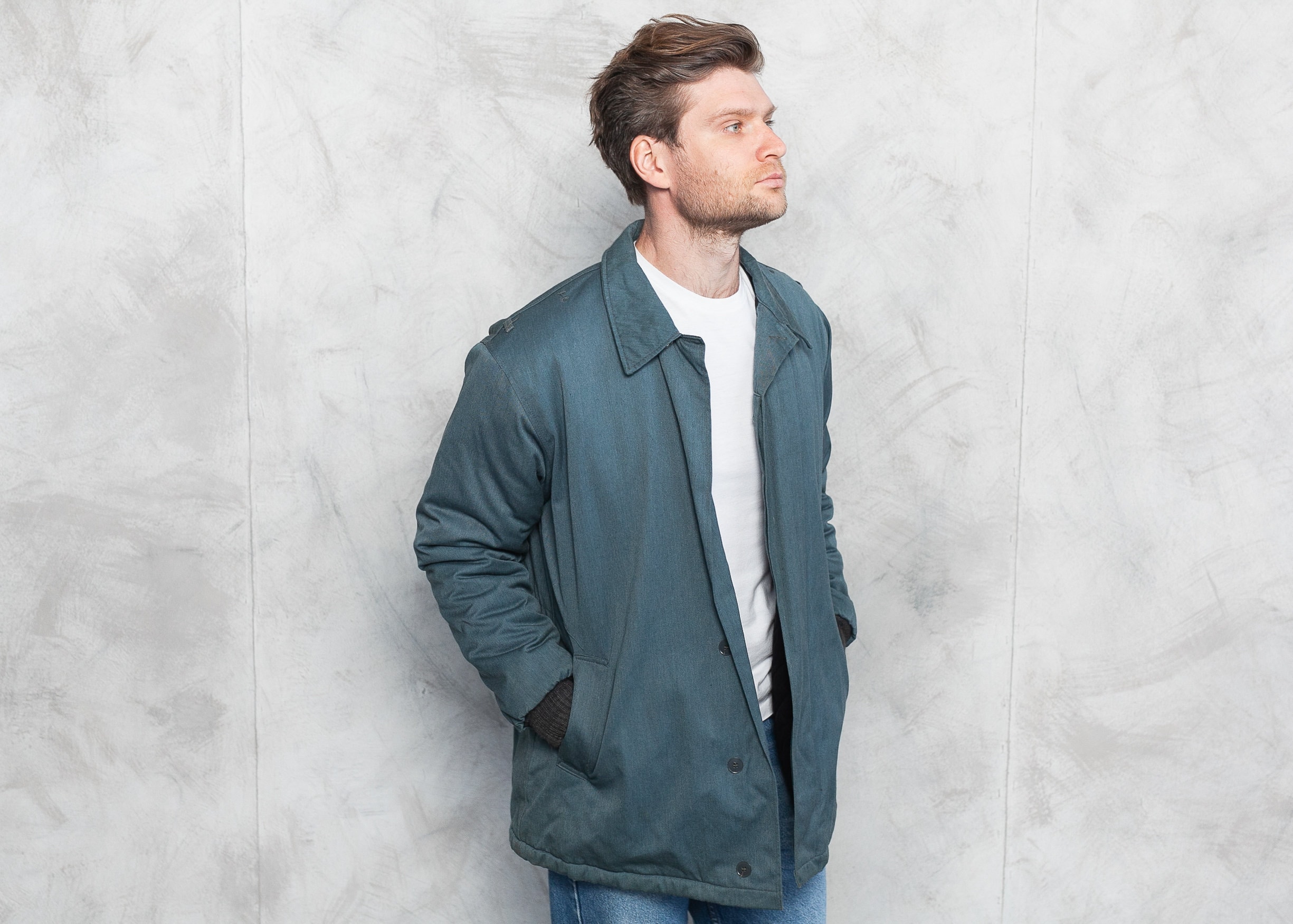 Vintage Padded Work Jacket . Men Winter Chore Coat Prisioner Uniform