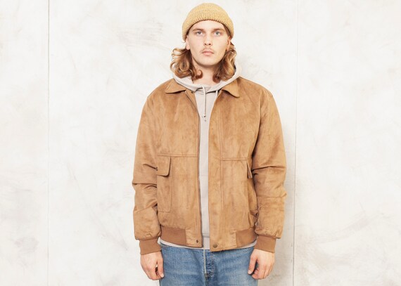 90s Suede Jacket Vintage Men Jacket Brown Suede Le