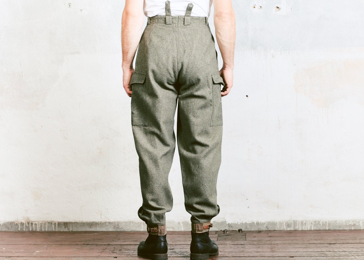 Vintage 50s Military Wool Trousers . Men's Grey Oversized Pants Men's