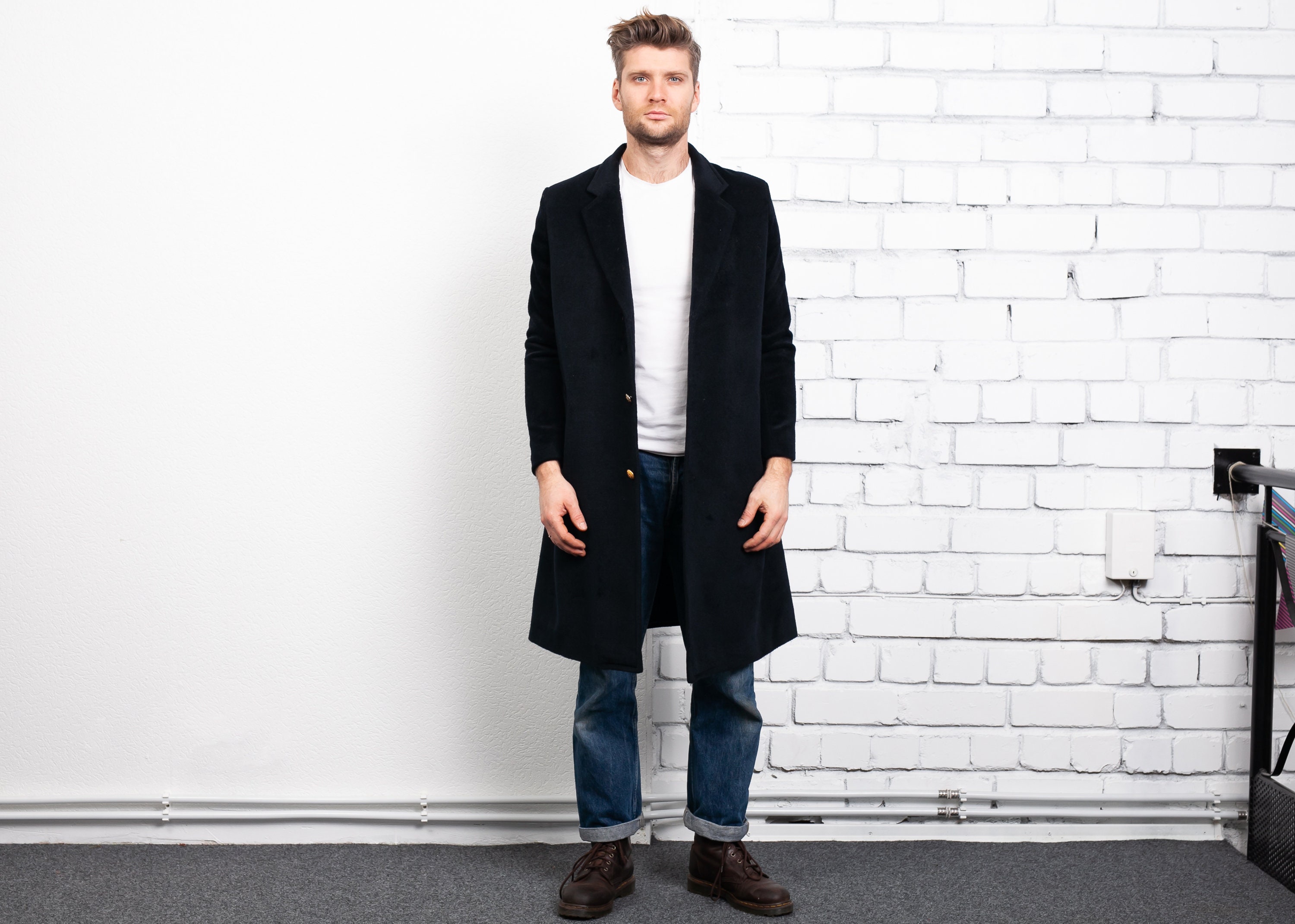 Black Wool Coat . Vintage Men's 80s Men Winter Jacket Men's Long Coat ...