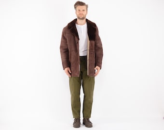 70s Vintage Brown Sheepskin Shearling Coat, Men's Size L