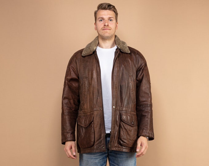 Leather Jacket, 80s Men Blazer, Size XL, Retro Outerwear, Vintage Leather Coat, Old-school Blazer,Retro Leather Jacket,Vintage 80s Outerwear