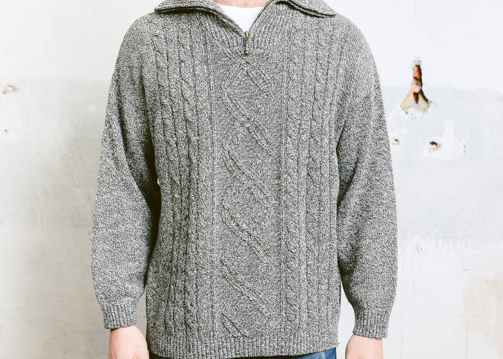 Men's Zip Collar Sweater . Fishermen Sweater Vintage Chunky Knit ...