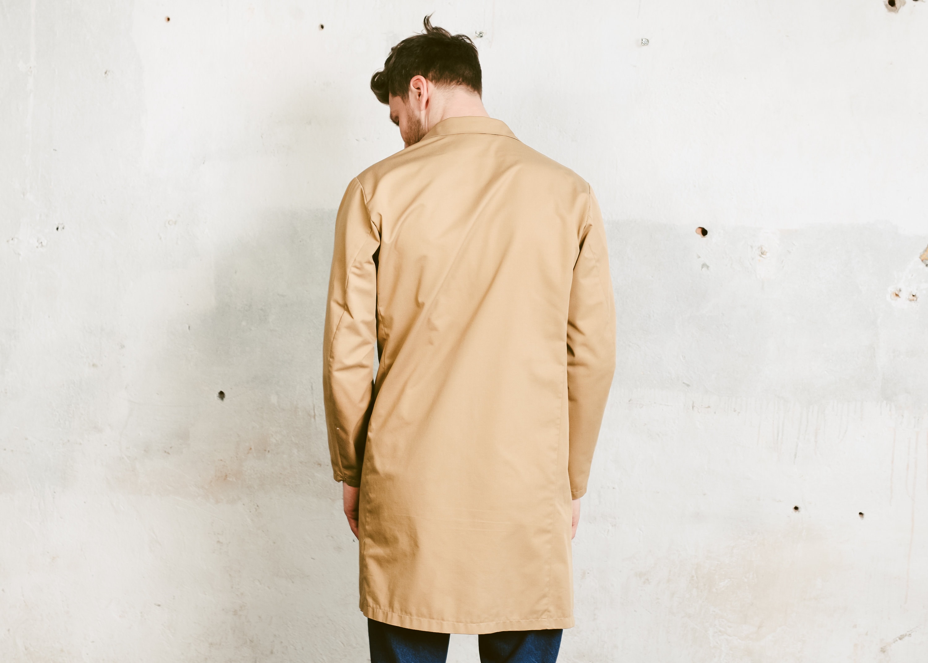 Beige Men Work Coat . Vintage Work Clothes Chore Coat Men Workwear