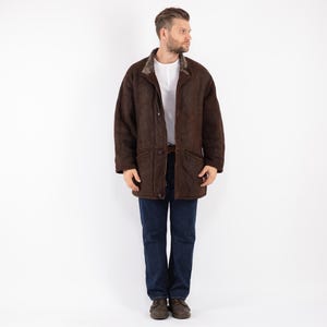 90&#39;s Sheepskin Men Coat, Size L Vintage Shearling Coat, Retro Leather Coat, Old Fashioned Outerwear, Rugged Western Coat, Mens Clothing