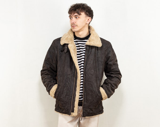 Men B-3 Style Jacket Suede leather sherpa faux shearling aviator bomber jacket brown top gun men pilot flight jacket size large L