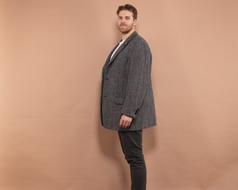 00's Harris Tweed Wool Blazer, Size XL Large, Vintage Handwoven Wool Jacket, Sport Coat, Retro Style Clothing, Preppy Menswear image 2