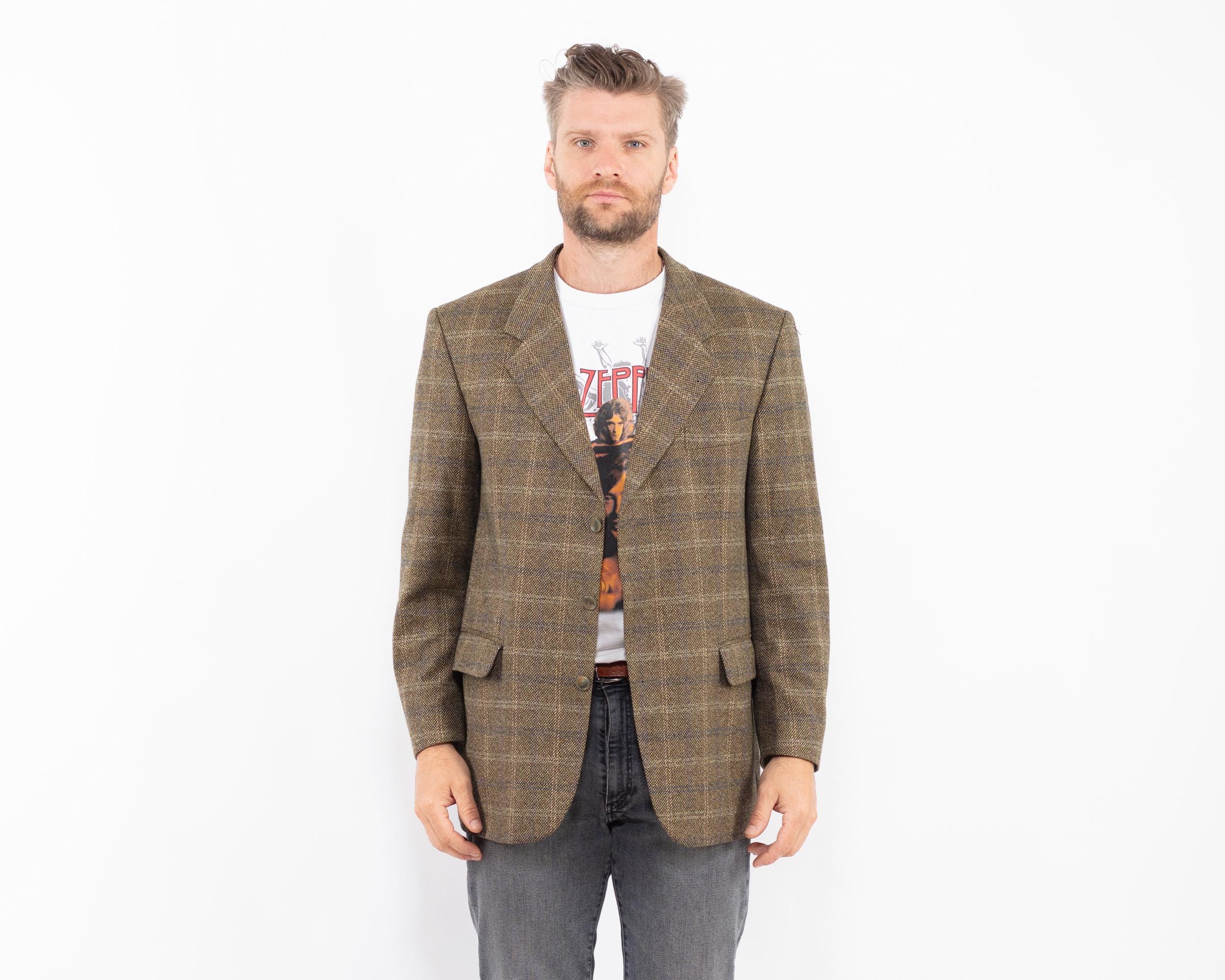 80s Plaid Green Wool Blazer, Men's Size M/L Vintage Wool Jacket