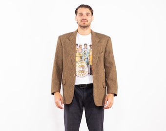 90s Beige Men's Wool Blazer Jacket, Size M/L Vintage Wool Jacket, Retro Sport Coat, Beige Wool Jacket, Heritage Fashion, Preppy Old Money