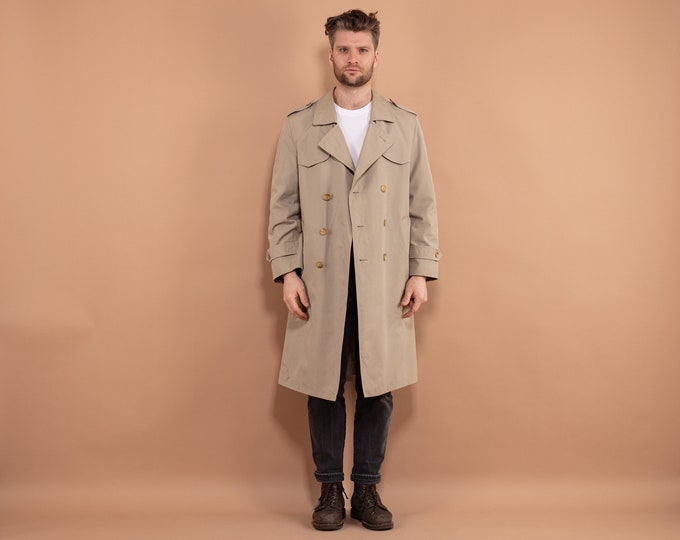 90's Classic Trench Coat, Size M Vintage Trench Coat, Double Breasted Coat, Office Coat, Men Clothing, Spring Coat, Minimalist Outerwear